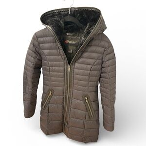 Pajar Cedar Ladies Light Down Puffer Jacket Black andGraphite Leather Size Small